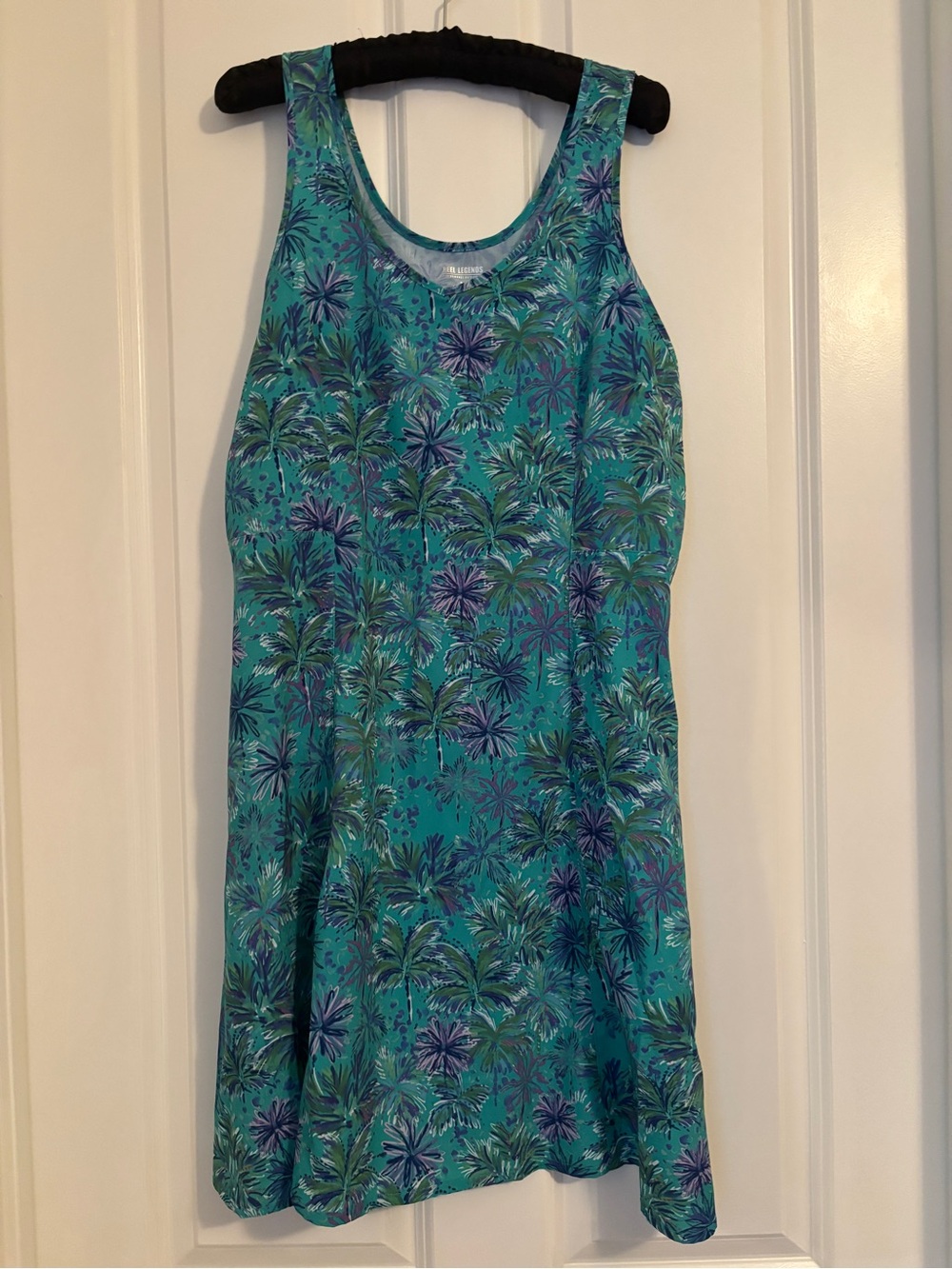 Reel Legends Teal Tropical Palm Print Women’s Sleeveless Dress. Size M